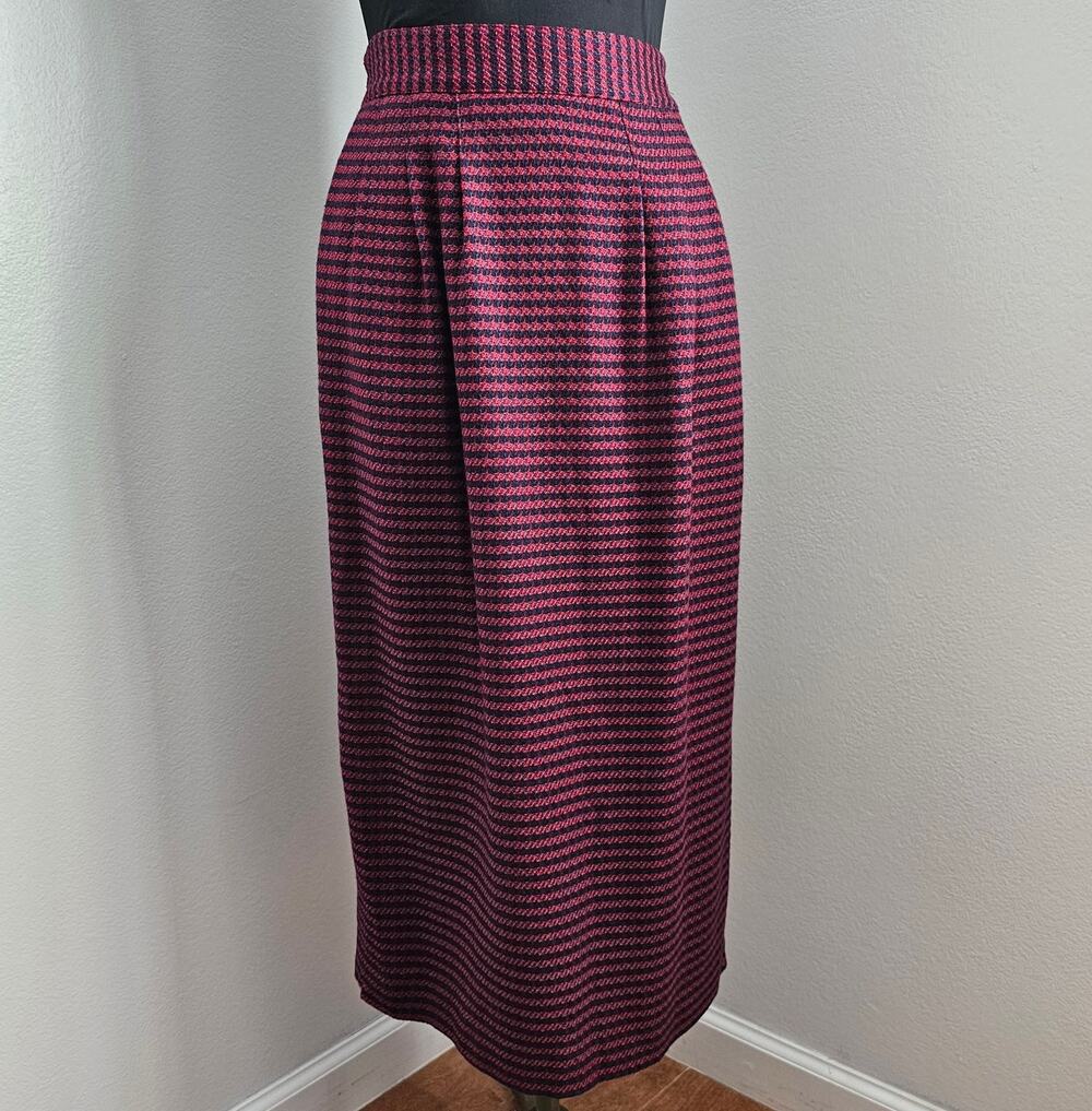 EUC VTG GIANNI Sport Women's Wool Blend Navy/RedHoundstooth Midi Skirt 4